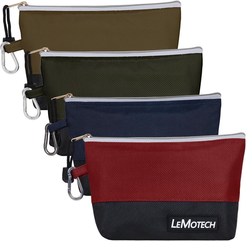 LeMotech Tool Pouches, Stand-Up Mini Tool Bag with Zipper, Heavy Duty Utility Tool Pouch for Tool Organizers and Storage, 8" Tool Bag, 4 Pack - Image 1
